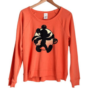 Disney Mickey Mouse Halloween Sweatshirt L Orange Pullover Crewneck Top